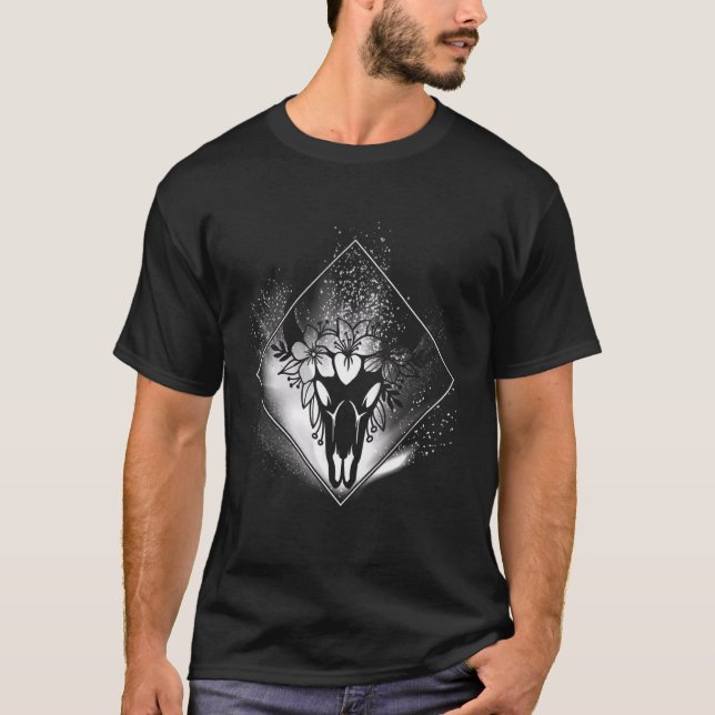 Camiseta Flores de cráneo de vaca boho diamante salpicadura (Anverso)