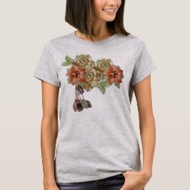 Camiseta Flores de crema y cuero rojo