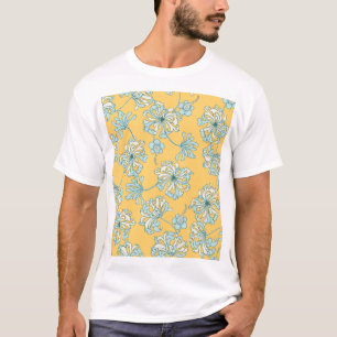 Camiseta Flores de crisantemo vintage, patrón oriental.