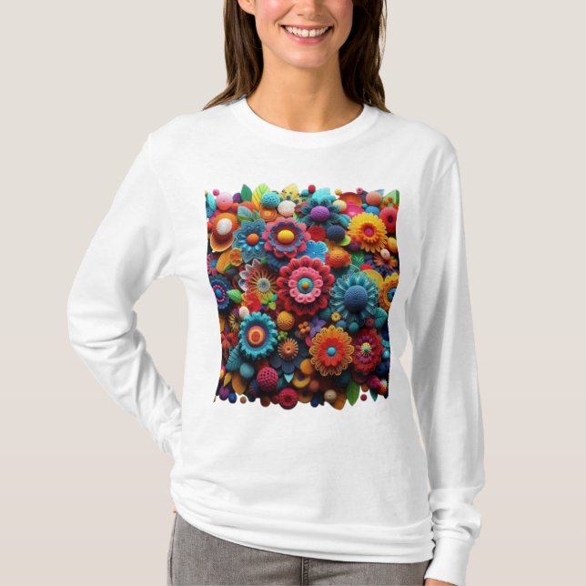 Camiseta Flores de crochet artísticas (Anverso)