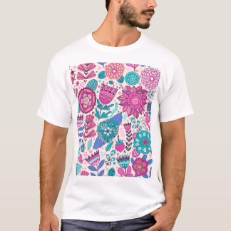 Camiseta Flores de doodle botánico, sin costura, textura vi