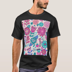 Camiseta Flores de doodle botánico, sin costura, textura vi