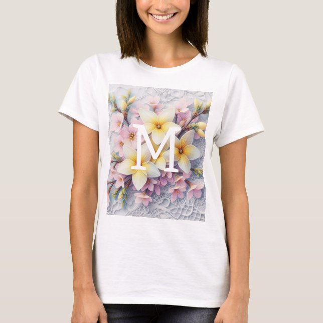 Camiseta Flores de encaje rosadas y amarillas de primavera (Anverso)