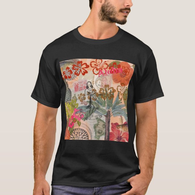 Camiseta Flores de época tropical hawaiana colorida hula (Anverso)