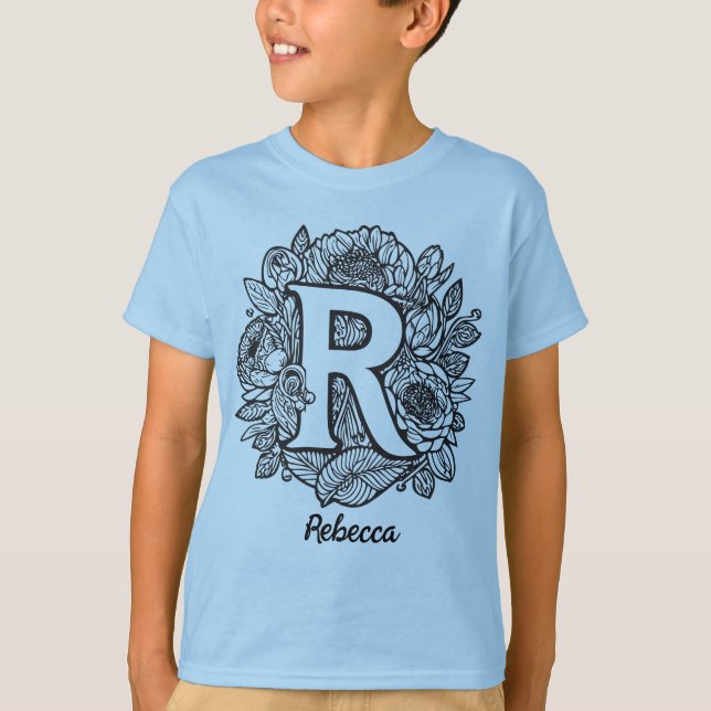 Camiseta Flores de estilo de tatuaje monogramadas en negro  (Anverso)