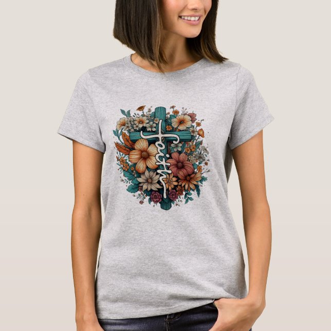 Camiseta Flores de fe religiosas cristianas para mujeres (Anverso)
