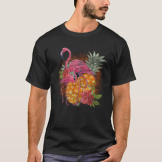 Camiseta Flores de flamencos rosados de piña tropical