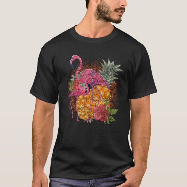 Camiseta Flores de flamencos rosados de piña tropical (Anverso)