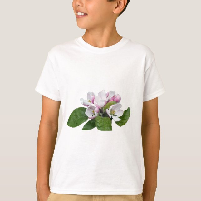 Camiseta flores de flor de manzana y hojas verdes (Anverso)