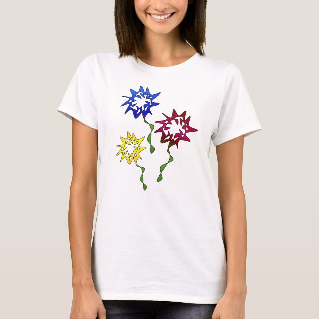 Camiseta Flores de flor perpetuo en azul, rojo y amarillo (Anverso)