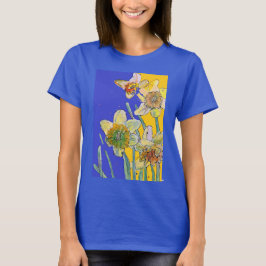 Camiseta Flores de flores azules amarillas color de agua T-
