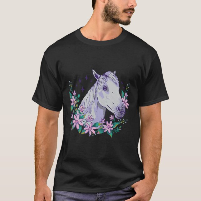 Camiseta Flores de flores de caballo Caballo montando a cab (Anverso)