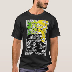 Camiseta Flores de flores de cerezo Gato Rayas negras Verde