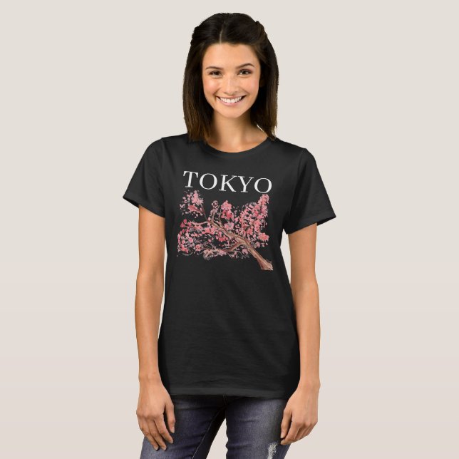 Camiseta Flores de flores de cerezo rosa acuarela oriental (Anverso completo)