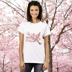 Camiseta Flores de flores de cerezo rosa acuarela oriental