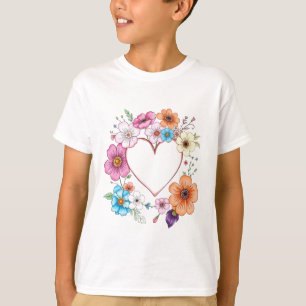 Camiseta Flores de flores de corazón románticas dibujadas a