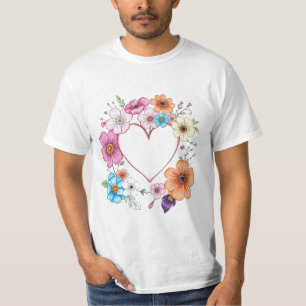 Camiseta Flores de flores de corazón románticas dibujadas a