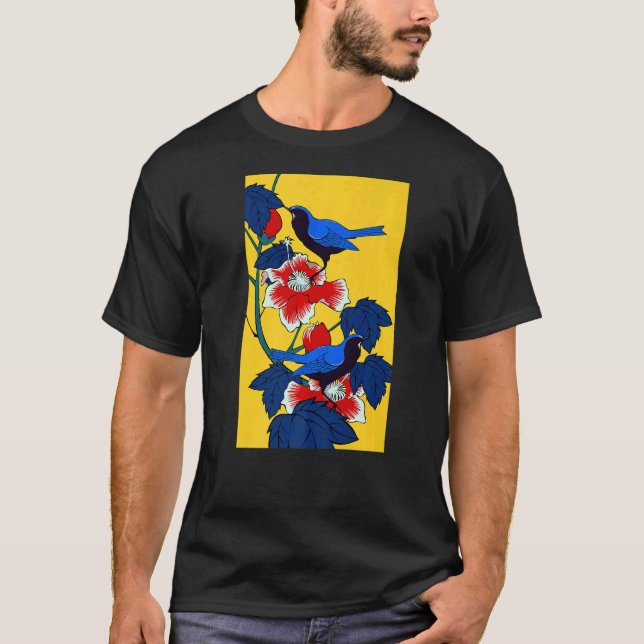 Camiseta Flores de flores de pájaro japonesas Sakura (Anverso)