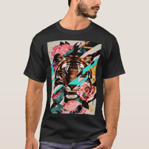 Camiseta Flores de flores de tigre Big Cats Wild Animales J