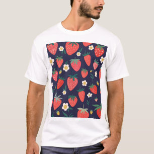 Camiseta Flores de fresa y frutas: patrón decorativo