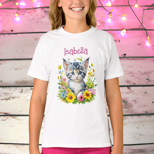 Camiseta Flores de gatito acuarela personalizadas (Subido por el creador)