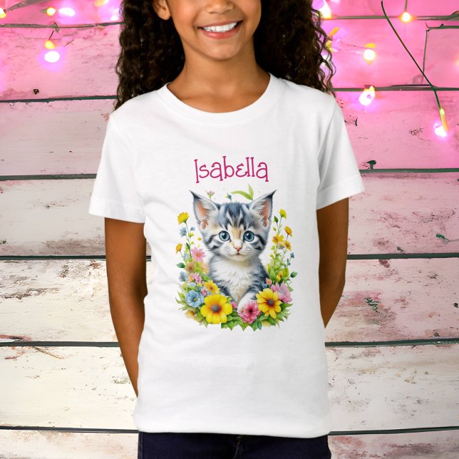 Camiseta Flores de gatito acuarela personalizadas (Subido por el creador)