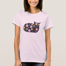 Camiseta Flores de gato negras plantas Los gatos pueden com