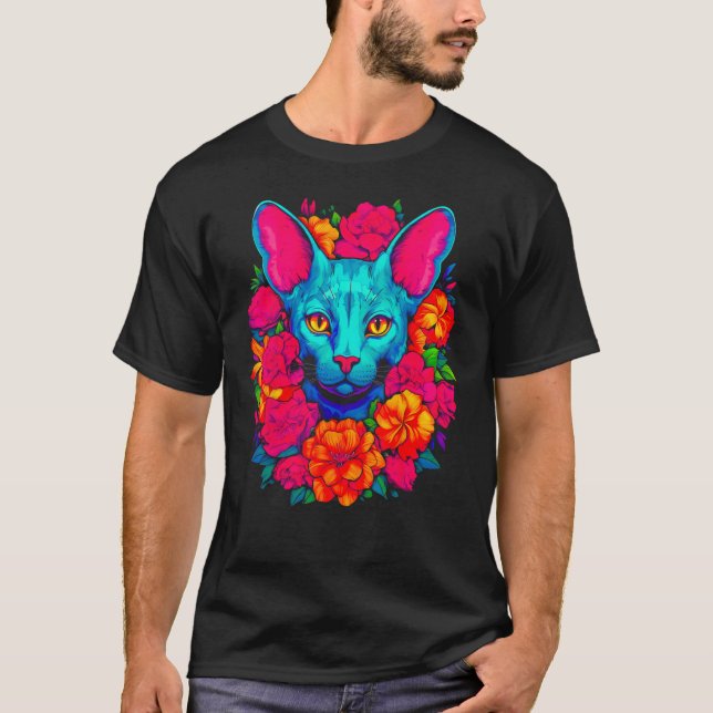 Camiseta Flores de gato sin pelo Sphynx (Anverso)