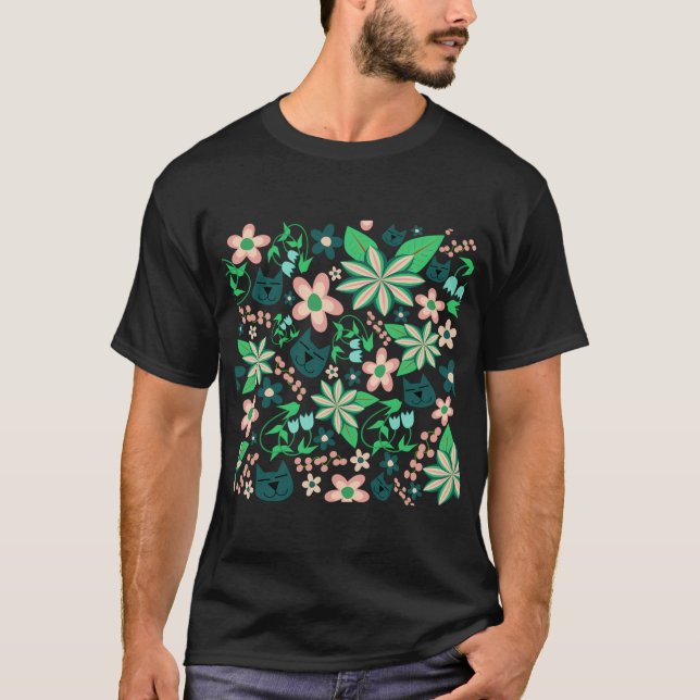 Camiseta Flores De Gato Y Primavera En Azul (Anverso)