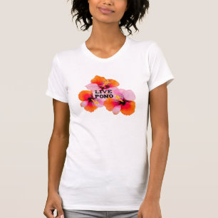 Camiseta Flores de hibisco en vivo pono rosa naranja oahu m