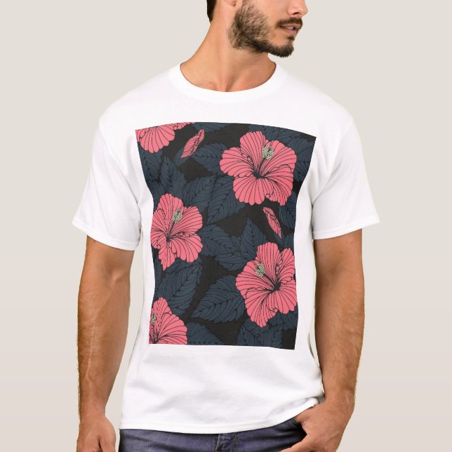 Camiseta Flores de hibiscus: papel de pared oscuro sin cost (Anverso)