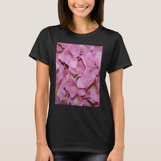 Camiseta Flores De Hidrangea Rosada Acercan Fotografía (Anverso)