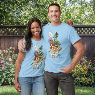 Camiseta Flores de Hongo de Dragón de Fantasía Verde Capric