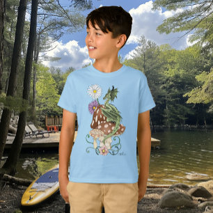 Camiseta Flores de Hongo de Dragón de Fantasía Verde Capric