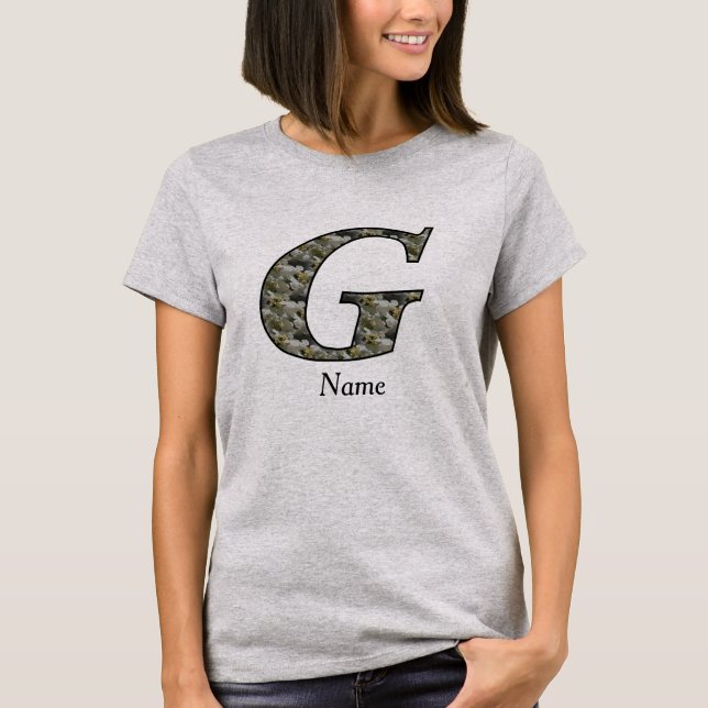 Camiseta Flores de Hortensia con Inicial de Monograma G Per (Anverso)