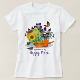 Camiseta Flores de jardín felices pájaros y mariposa blanca