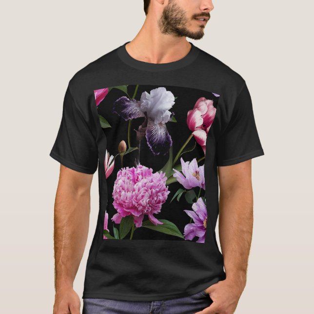 Camiseta Flores de jardín: Patrón de mariposas florecientes (Anverso)