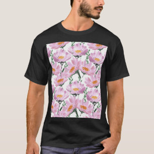 Camiseta Flores De Jardín Rosado: Impresionadas A Mano.
