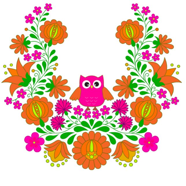 Camiseta Flores de Kalocsai y búho (Subido por el creador)