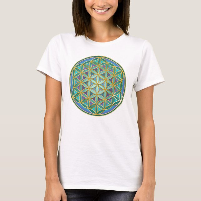 Camiseta FLORES DE LA VIDA - Diseño de Geometrias Sagradas  (Anverso)
