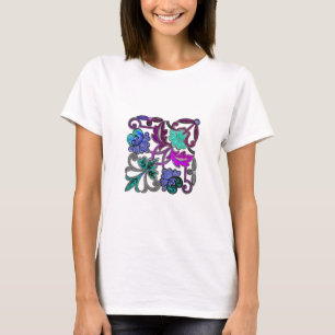 Camiseta FLORES DE LACE BLANCO DE PURPLE AZUL verde azulado