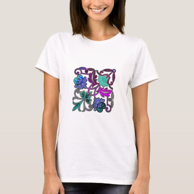 Camiseta FLORES DE LACE BLANCO DE PURPLE AZUL verde azulado (Anverso)