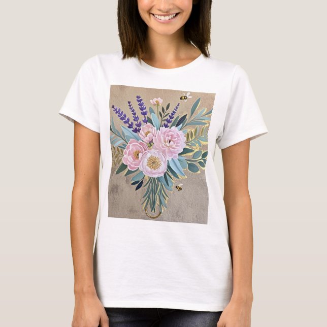 Camiseta Flores de lavanda de Bouquet peonies Rustic (Anverso)
