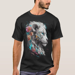 Camiseta Flores de león Ojos Azules Zoológico Animal León