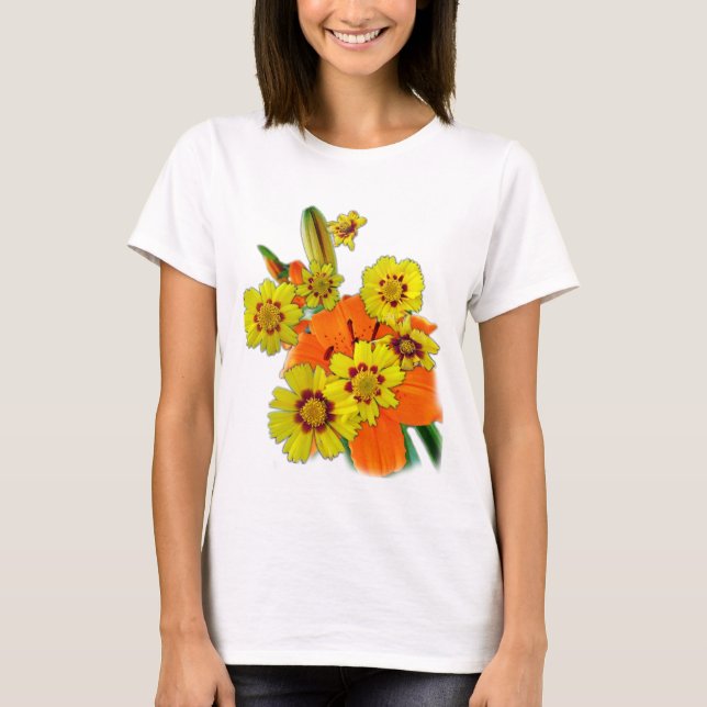 Camiseta Flores de lirio naranja y margarita (Anverso)