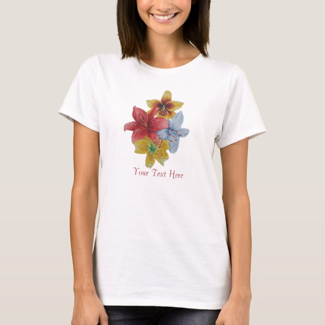 Camiseta flores de lirio rojo y amarillo bonito floral (Anverso)