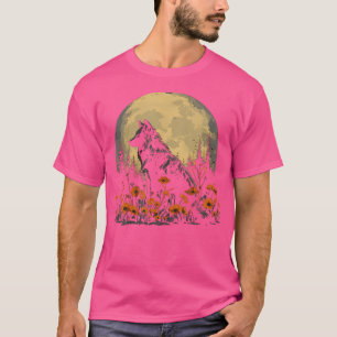Camiseta Flores de Lobo Lobo Lobo Floral Lleno de Luna