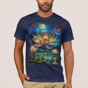 Camiseta Flores de Loto de Vidrio Pintado en la Luz de la L