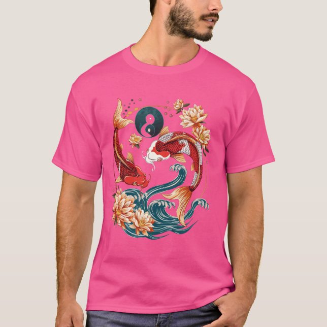 Camiseta Flores de Lotus antiguas de Koi Fish (Anverso)