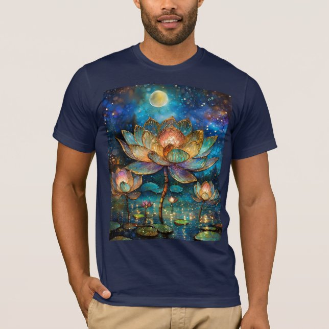 Camiseta Flores de Lotus de vidrio manchado en la luna (Anverso)